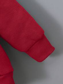 SHEIN Young Boy Letter Patched Zip Up Thermal Hoodie Without Tee,In Fall/Winter - Red - View 4