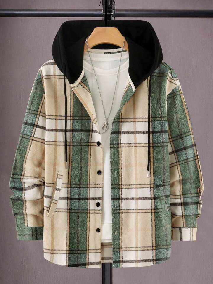 Manfinity Sporsity Men Plaid Print Drawstring Hooded Overcoat Without Tee |  SHEIN UK