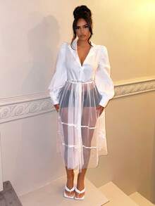 SHEIN SXY Solid Button Front Shirt - White - View 4