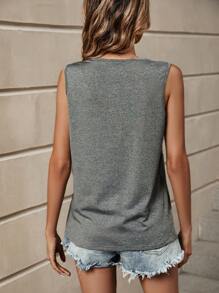 SHEIN LUNE Đồ họa Khẩu hiệu Áo ba lỗ - Xám - Xem 2