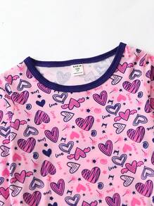Kleines Mädchen Pyjama Set Herzen Muster, Kontrast Saum
