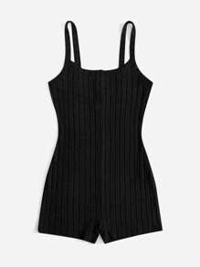 SHEIN EZwear Solid Cami Unitard Romper - Black - View 4
