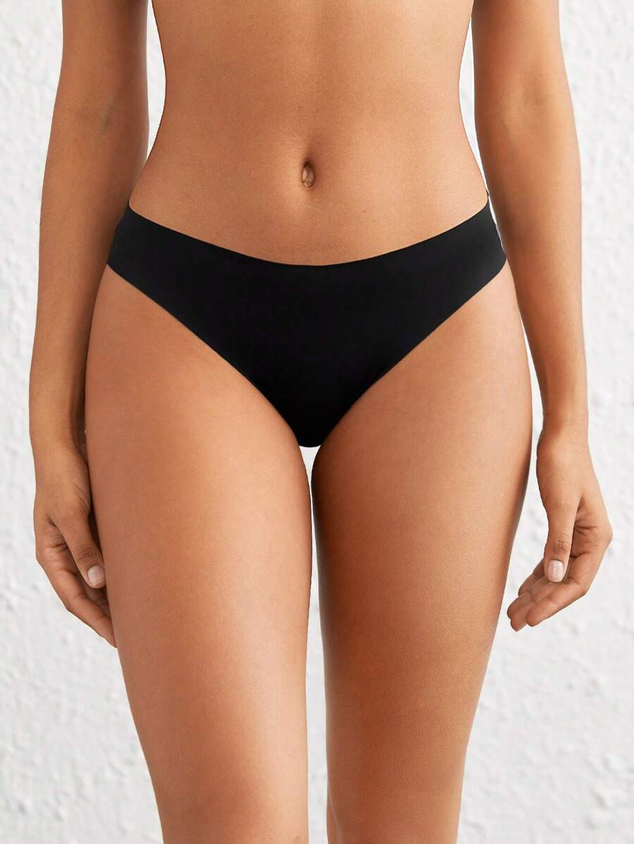 Ocili 極具彈性和光滑的無接縫實色低腰迷你三角褲-黑色 - 黑色 - 查看 1
