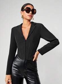 Maija Cazadora de cuello con solapa bajo asimétrico - Negro - Ver 9