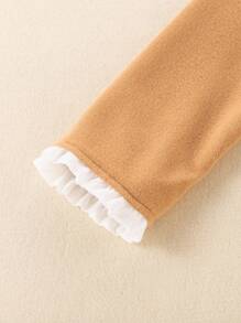 SHEIN Young Girl Contrast Lace Bow Front Coat - Khaki - View 6