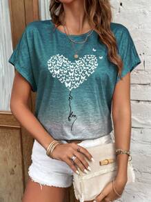EMERY ROSE Heart Print Batwing Sleeve Tee