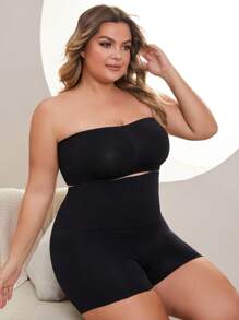 NudeFit Plus Size Black Strapless Tube Top And High Waist Shorts Casual Knitted Outfit Set Comfortable Stretch Plain Design - Black - View 3