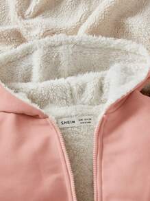 女嬰拉鏈開襟加絨內裏連帽夾克和運動褲 - 淺粉色 - 查看 3