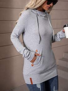 SHEIN LUNE Túi kangaroo Dây rút Hoodie - Xám - Xem 1