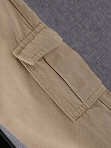 SHEIN 男小童側翻蓋口袋工裝牛仔褲 - 卡其色 - 查看 4