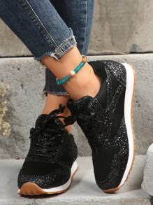 時尚舒服的發亮的透氣休閒運動鞋 - 黑色 - 查看 6