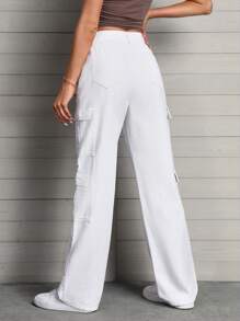 SHEIN Tall Flap Pocket Cargo Jeans - White - View 2