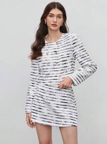 BizChic Striped Print Button Front Jacket & Skirt - Multicolor - View 7