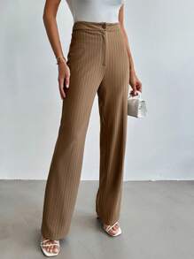 EURMUSE Striped Print Straight Leg Suit Pants - Khaki - View 3