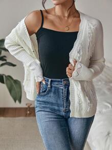 SHEIN LUNE Raw Trim Raglan Sleeve Cardigan - White - View 5