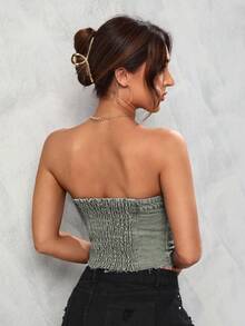 SHEIN Unity Top en mezclilla con bolsillo con solapa con botón delantero tubo - Verde Oliva - Ver 2