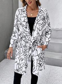 SHEIN LUNE 滿版印花捲邊袖開門襟外套 - 黑與白 - 查看 6