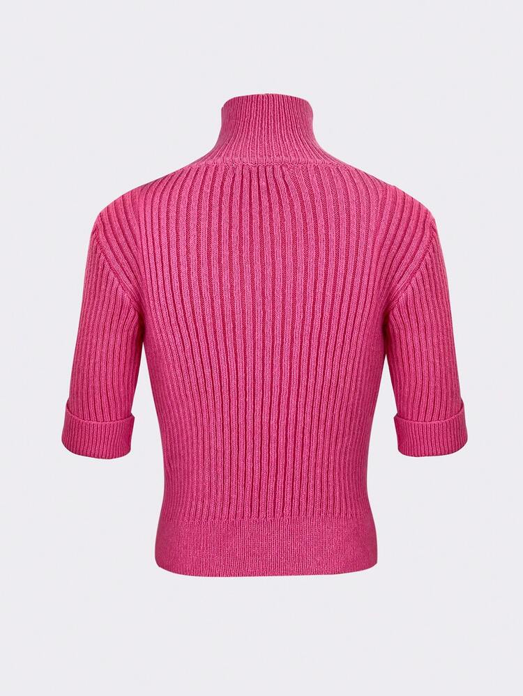 Half Zip Ribbed Knit Top