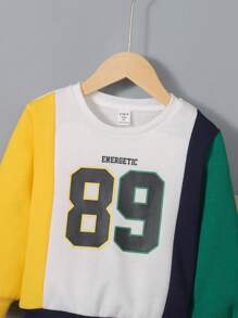 SHEIN Young Boy Letter Graphic Colorblock Sweatshirt & Sweatpants - Multicolor - View 6