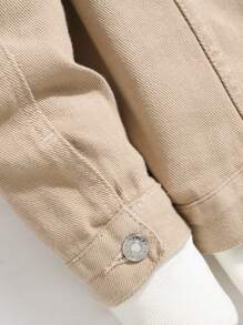 Manfinity Homme 男士长袖翻盖口袋牛仔夹克（无帽），秋季款 - 卡其色 - 查看 7