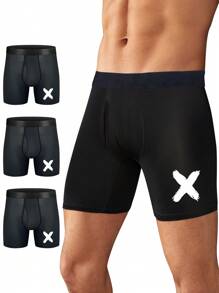 男士3入組字母圖案平角內褲 - 黑色 - 查看 1