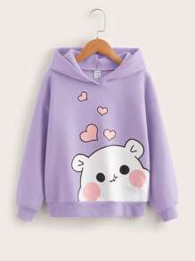 SHEIN Tween Girl Cartoon Graphic Drop Shoulder Sweatshirt,In Fall/Winter - Lilac Purple - View 1