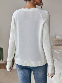 SHEIN LUNE Raw Trim Raglan Sleeve Cardigan - White - View 2