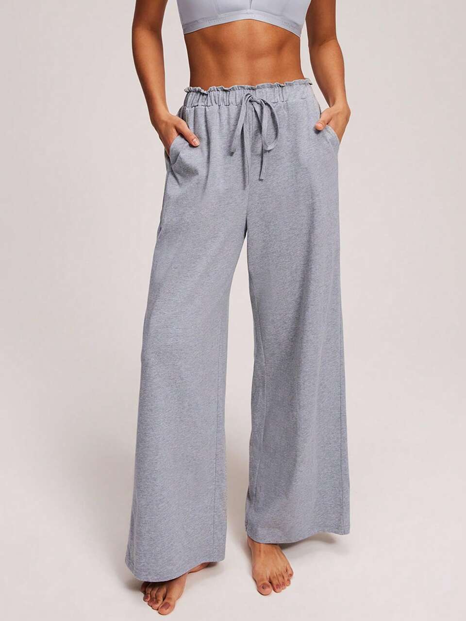 Sommerliche weiche Damen-Loungehose mit weiter Passform, 100 % reine Baumwolle, luftiger Pyjama-Hose im Stil von Freizeithose, als Oberbekleidung tragbar, mit Taschen