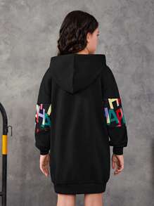 SHEIN Áo nỉ dài tay rộng rãi dành cho bé gái tuổi teen, in chữ nhiều màu sắc. - màu đen - Xem 6