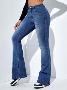 Flexra Jeans con bolsillo oblicuo de pierna bootcut - Azul lavado medio - Ver 4
