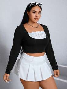 SHEIN Qutie Plus Ruched Bust Crop Tee - Black - View 5
