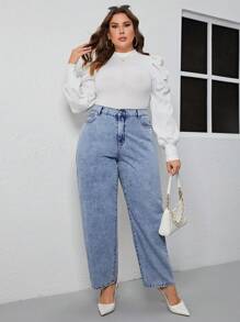 SHEIN Essnce Talla grande Jeans de pierna recta unicolor
