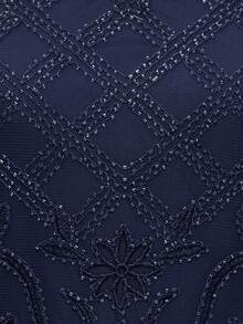 Lace Insert V Neck Maxi Party Dress - Navy Blue - View 5