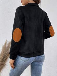 SHEIN LUNE Plaid Print Polo Neck Sweatshirt - Black - View 2