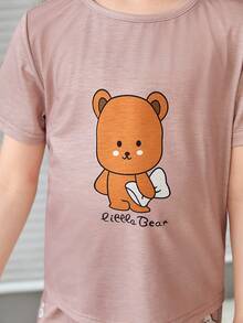 SHEIN Young Girl Bear Print PJ Set - Multicolor - View 6