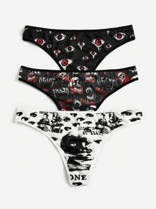 ROMWE Grunge Punk 大碼3件眼睛&骷髏頭圖案內褲套裝 - 彩色 - 查看 1