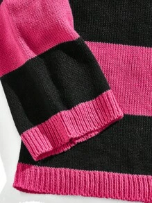 ROMWE MEN Street Life 男士條紋兩色撞色下肩針織衫 - 粉色 - 查看 4