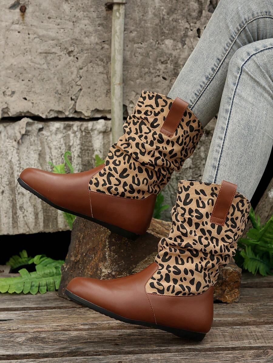 Botas De Moda Clásicas Para Mujeres Con Patrón De Leopardo - Marrón - Ver 1