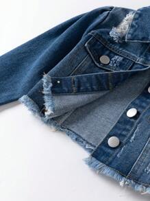 Cô Gái Trẻ 1 Miếng Rách Frayed Chi tiết về Flap Áo khoác denim - Rửa tối - Xem 4
