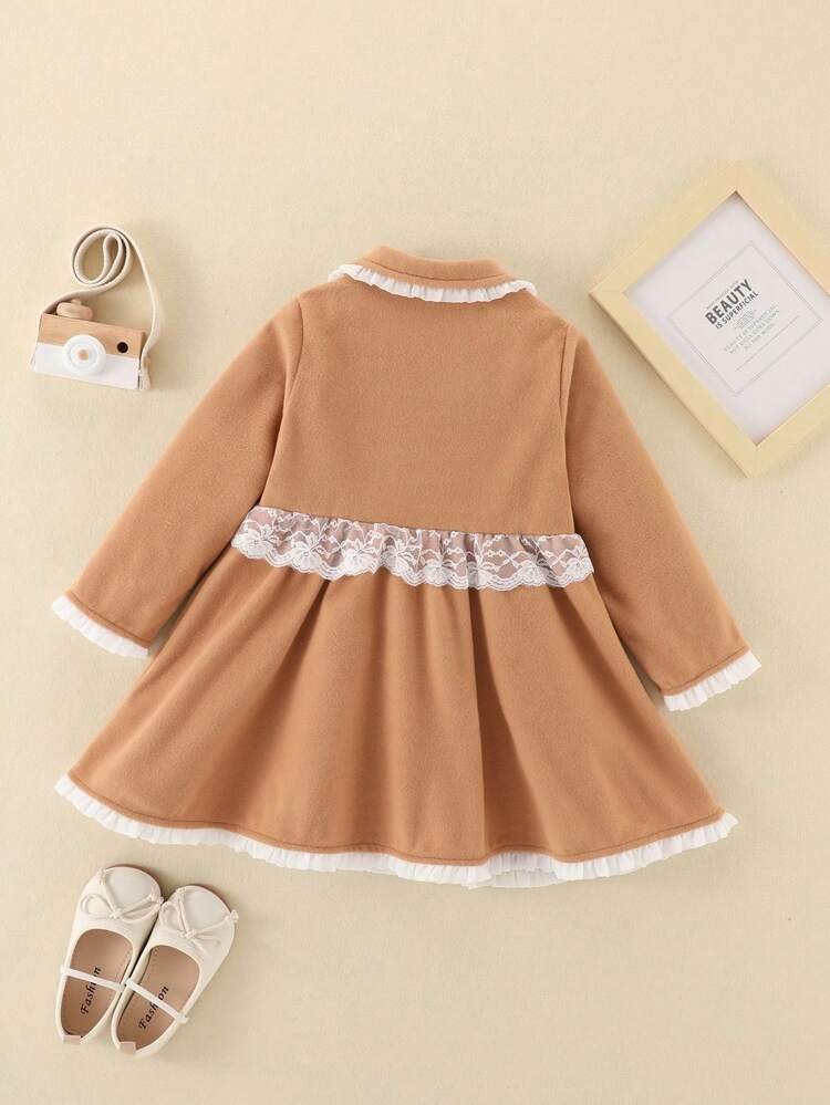 Young Girl Contrast Lace Bow Front Coat