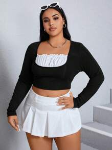 SHEIN Qutie Plus Ruched Bust Crop Tee - Black - View 3