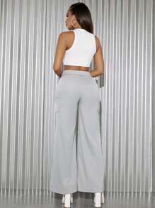 SHEIN SXY Flap Pocket Wide Leg Pants - Grey - View 2