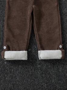 Baby Girl Button Detail Thermal Pants - Coffee Brown - View 4