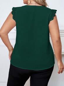 SHEIN Clasi Plus Guipure Lace Trim Button Front Blouse