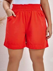 SHEIN LUNE Plus Paperbag Waist Slant Pocket Shorts - Burnt Orange - View 1