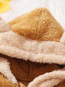 Chàng trai trẻ Thư được vá Túi kangaroo Thiết kế tai 3D áo có mũ Áo Teddy Jackets - màu nâu - Xem 3