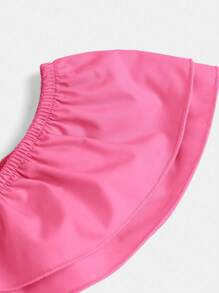 SHEIN Teen Girl Ruffle Trim Square Neck Butterfly Sleeve Crop Blouse - Watermelon Pink - View 4