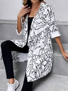 SHEIN LUNE 滿版印花捲邊袖開門襟外套 - 黑與白 - 查看 4