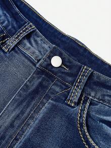 SHEIN EZwear Plus High Waist Roll Hem Denim Shorts - Medium Wash - View 5