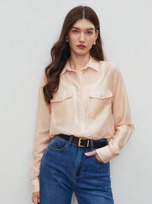 BizChic Camisa con bolsillo con solapa con botón delantero - Albaricoque - Ver 8